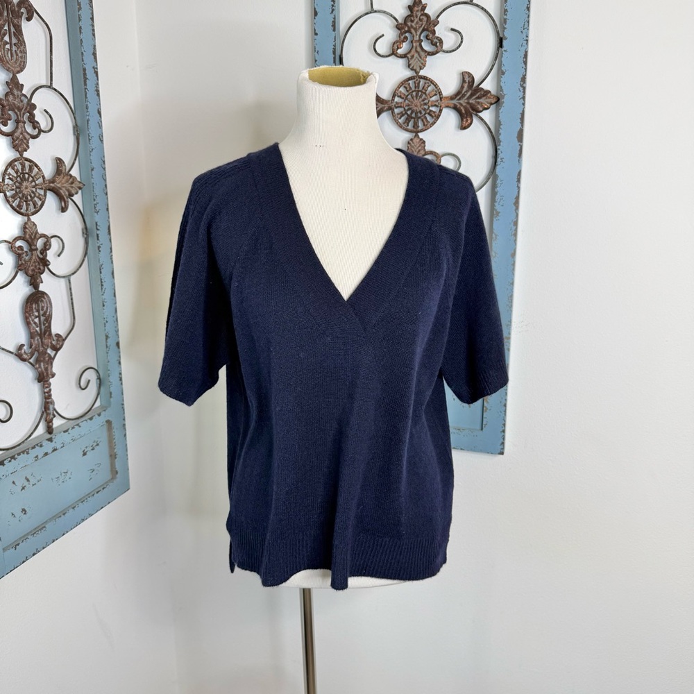 M. Patmos Dark Blue Short Sleeve Sweater Top